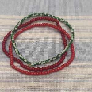 Handmade Red & Green Beaded Stretch Bracelet Set - Women Jewelry